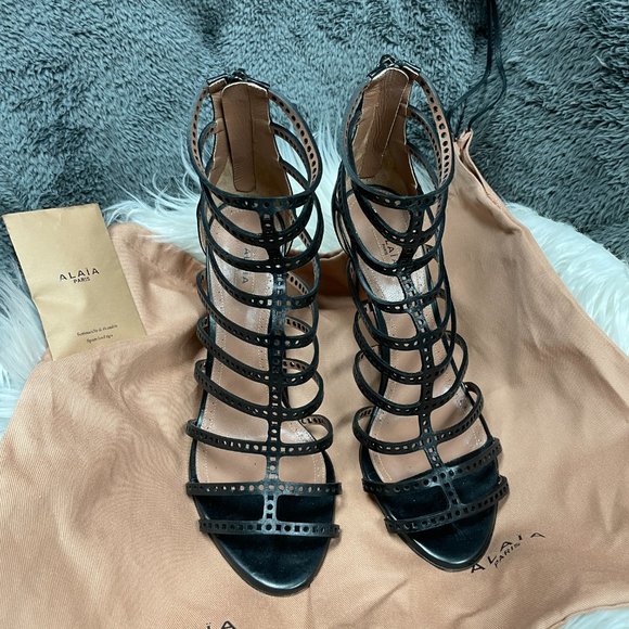 ALAIA Perforated Heeled Cage Sandals - Fits like a 7 or 7.5 - Picture 4 of 13